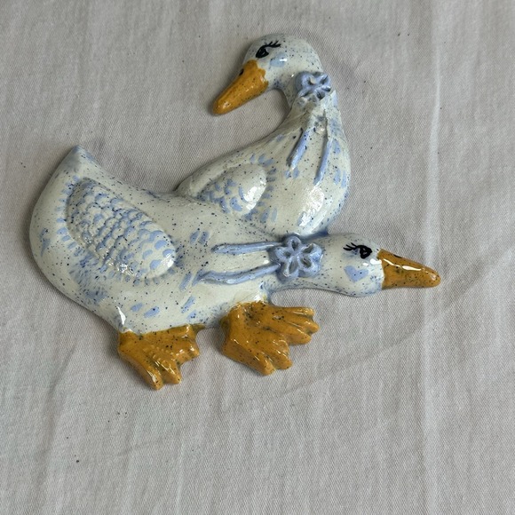 The Unbranded Brand Other - Vintage Country Blue Speckled Farmhouse Ceramic Duck/Geese Decor Handmade 80's